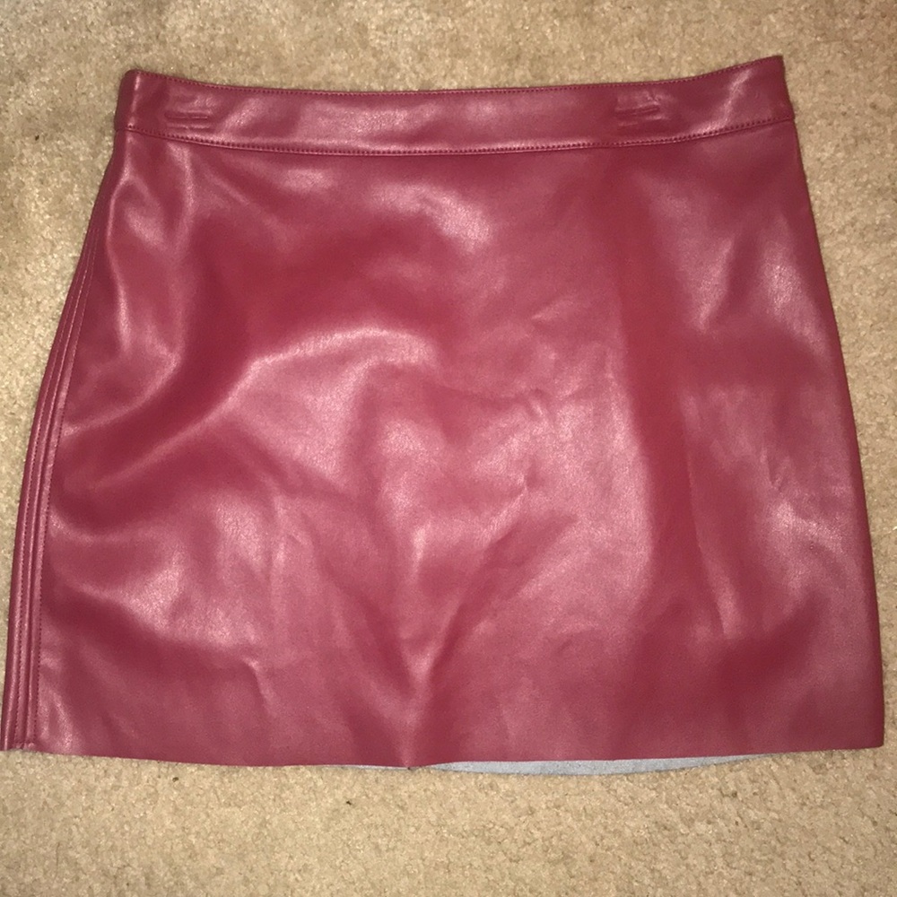 Burgundy Leather Mini Skirt